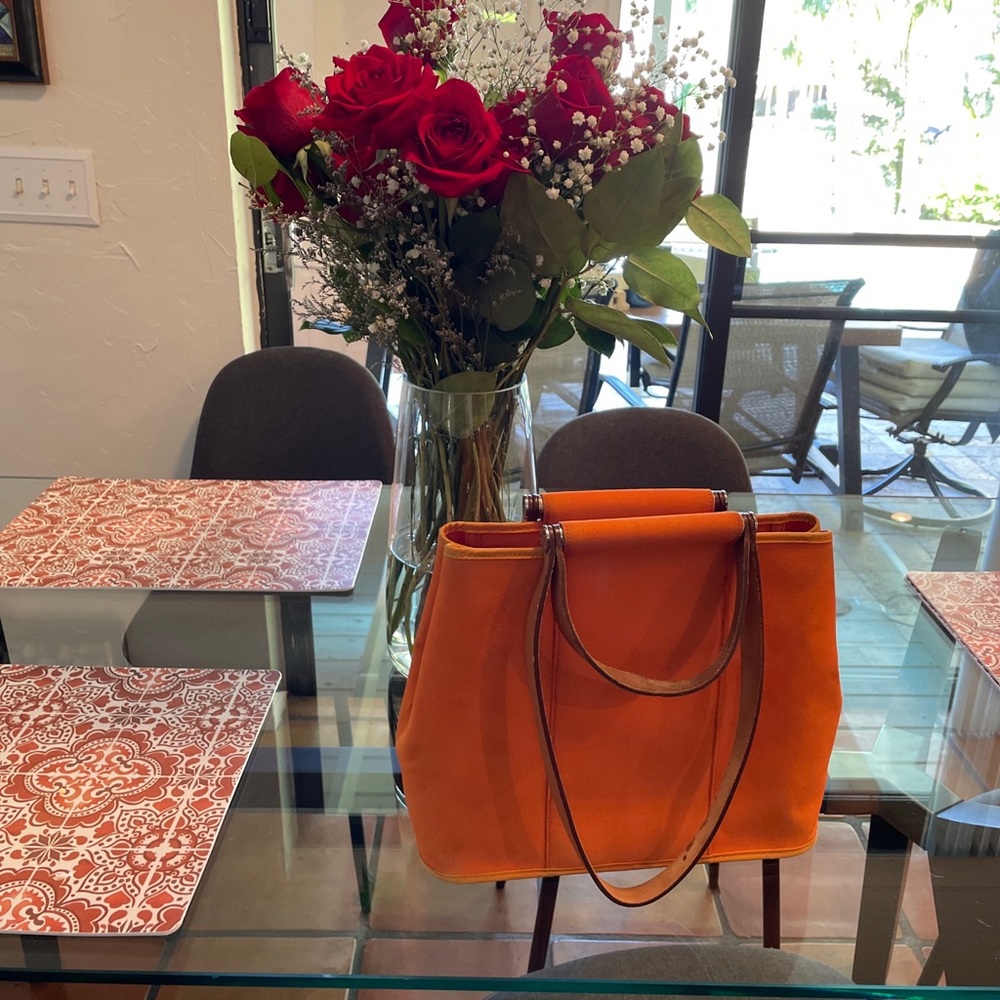 Hermes Cabag Handbag Toile 32 Orange